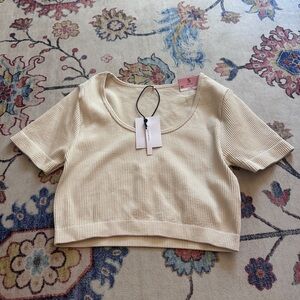 Cream Ribbed Crop Top